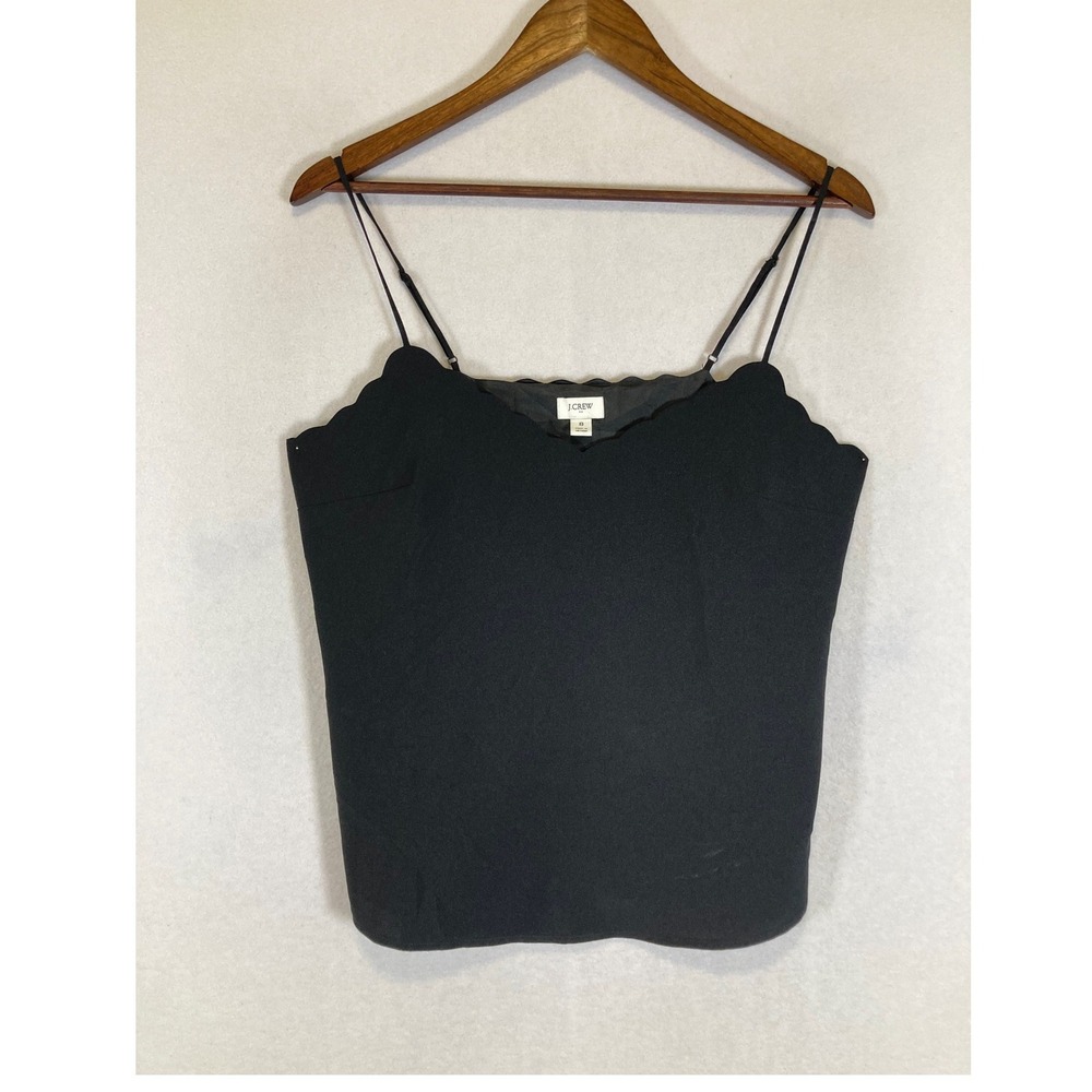 Elegant Scalloped J.Crew Women 8 Black Spaghetti Strap Lined Camisole Top